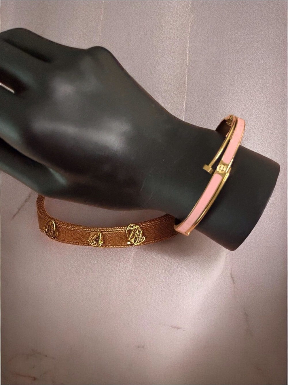 Pink Enamel Gold-Tone Hinged Bracelet